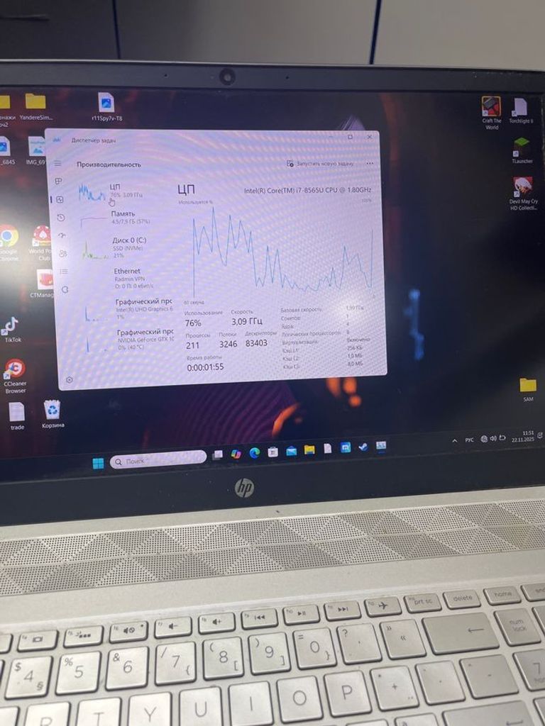 Hp 15/core i7 8565u ddr3/8gb ddr4/ssd 256 gb/geforce gtx1050 4gb Код:01-200790302. Изображение 9