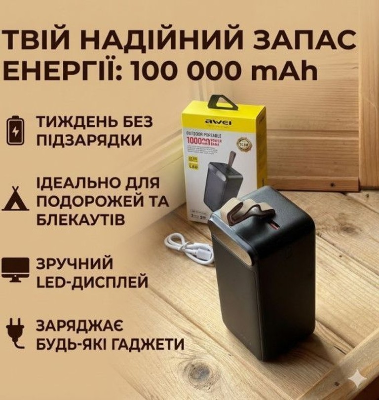 Купити Повербанк Awei J86A 100000 мАг з LED-дисплеєм Б/У