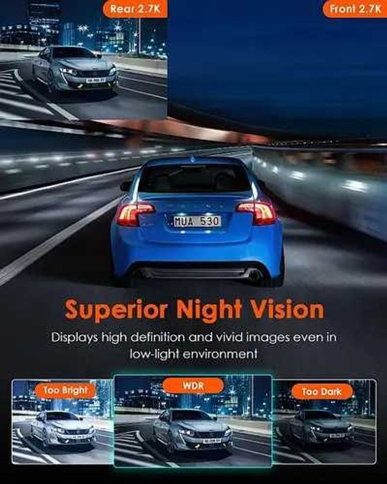 Авто відеореєстратор. VANTRUE E2 Dash Cam Передня та задня камера з голосовим керуванням, подвійна 2.7K відеореєстратор, Wi-Fi,  Код:null. Зображення 6