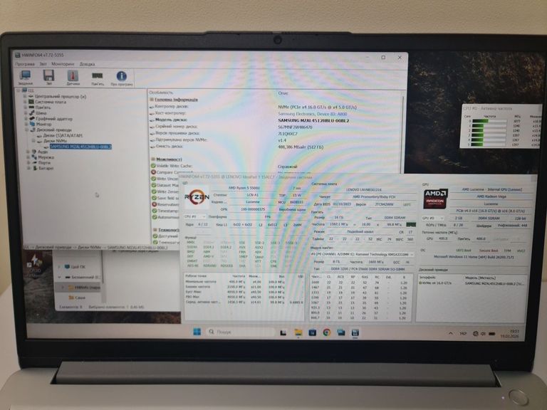 Купити Lenovo 15/ryzen 5 5500u ddr4/16gb ddr4/hdd *відсутній/ssd 512 gb/*інтегрована Б/У