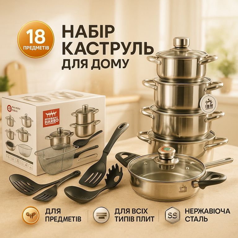 Купить Набір посуду 18 предметів ASTRA A-2618, набір посуду для електричних плит Б/У