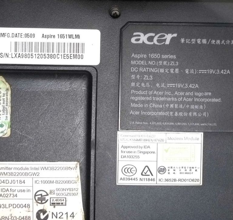 Ноутбук Acer Aspire 1650 zl3