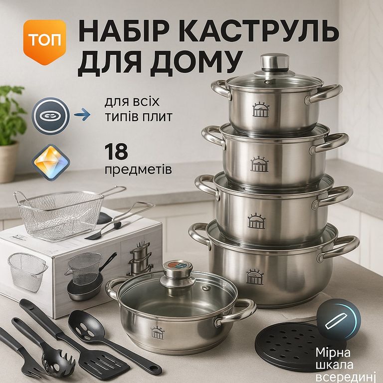 Объявление Набір посуду 18 предметів ASTRA A-2618, набір посуду для електричних плит Б/У