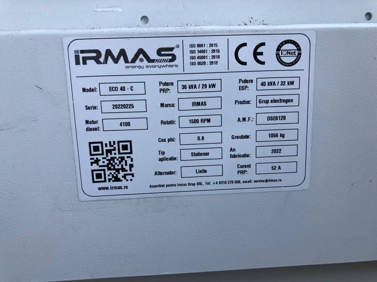 Генератор дизельний IRMAS ECO40-C 32кВт 40кВа