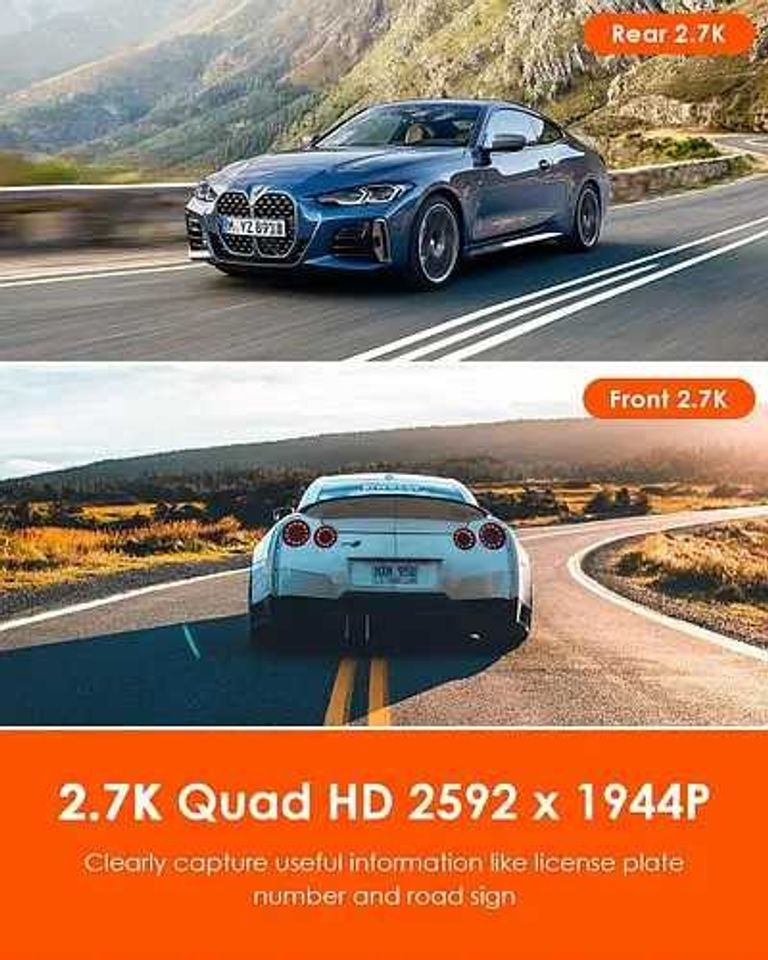 Авто відеореєстратор. VANTRUE E2 Dash Cam Передня та задня камера з голосовим керуванням, подвійна 2.7K відеореєстратор, Wi-Fi,  Код:null. Зображення 4