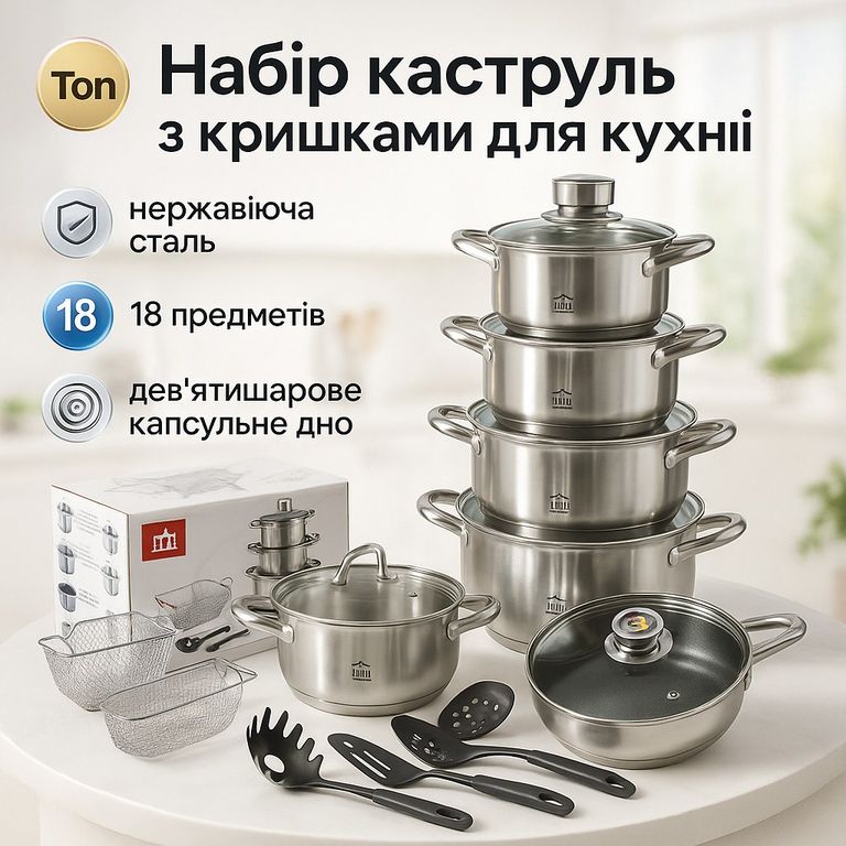 Набір посуду 18 предметів ASTRA A-2618, набір посуду для електричних плит Код:null. Изображение 5
