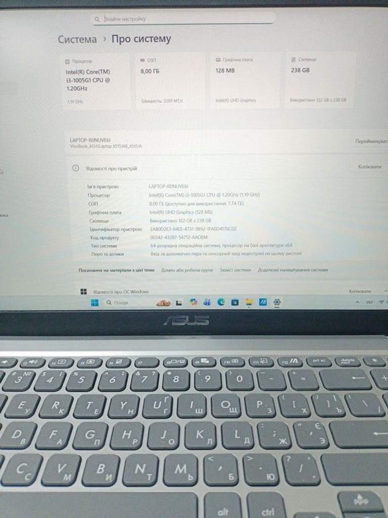 Asus 15/core i3-1005g1 ddr4/8gb ddr4/ssd 256 gb/*інтегрована Код:01-200986210. Зображення 10