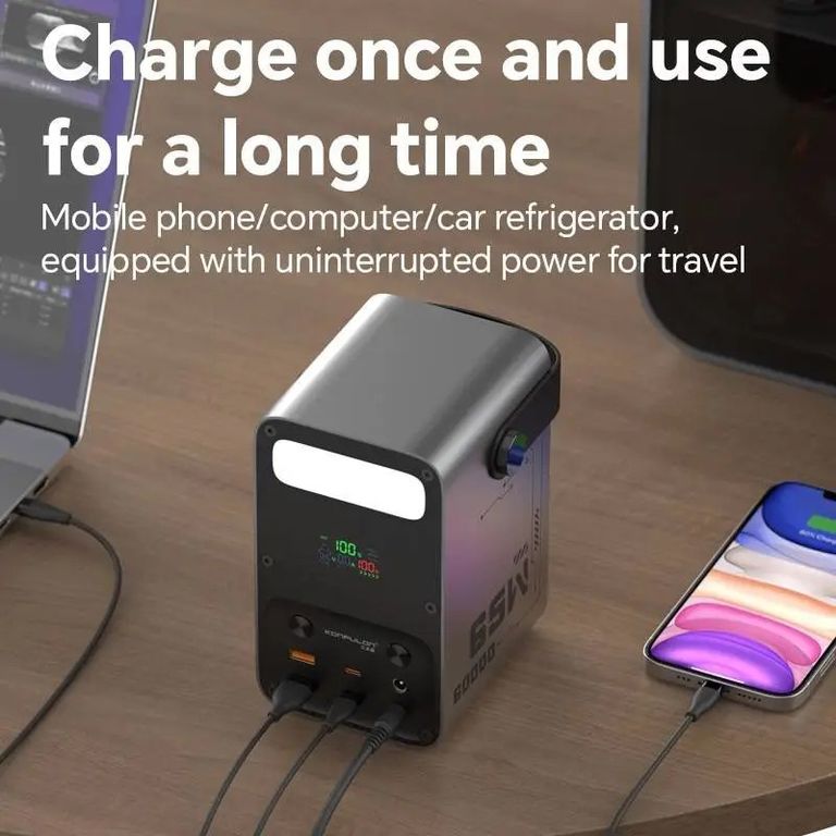 Дешево PowerBank 60000 mAh (PD 65W + 22.5W) з DC виходом + LED ліхтар з ломбарду