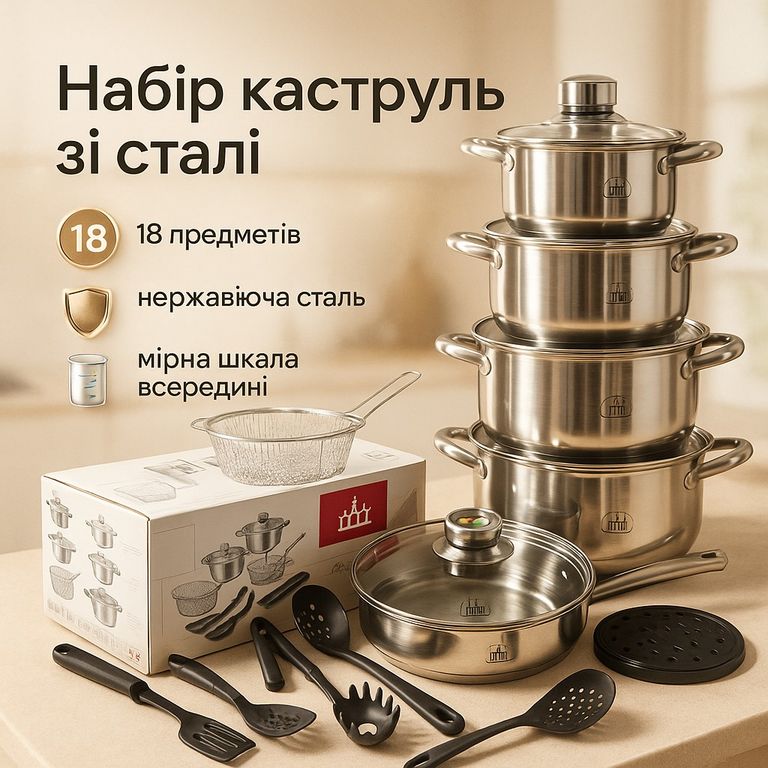 Набір посуду 18 предметів ASTRA A-2618, набір посуду для електричних плит Код:null. Изображение 4