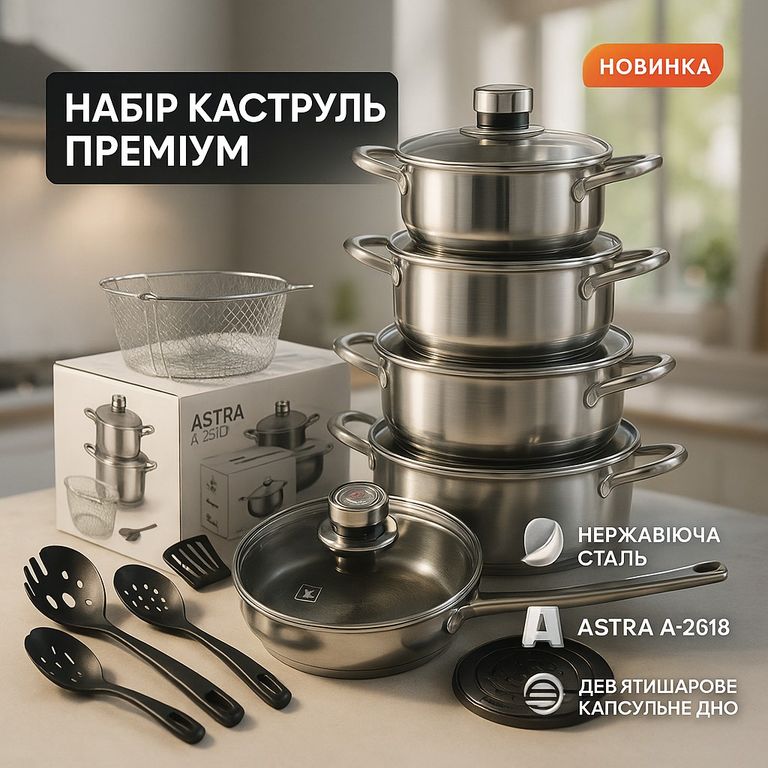 Дешиво Набір посуду 18 предметів ASTRA A-2618, набір посуду для електричних плит с ломбарда