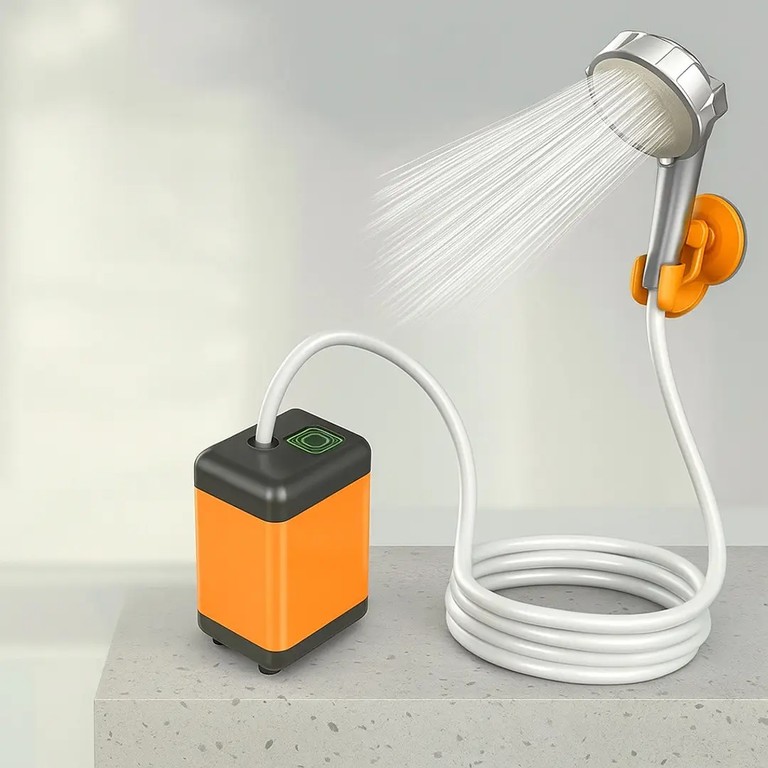 Купити Портативний душ 3,7 В насос 4800 мАч з 3 режимами напору, з кріпленнями, сумкою для зберігання та мочалкою Б/У