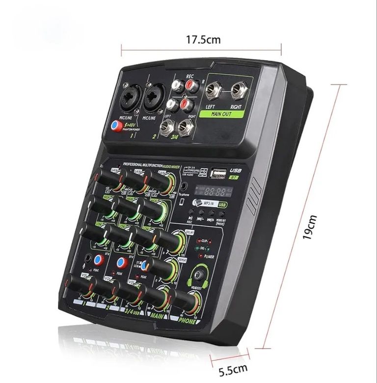 Акція! Аудіоінтерфейсний мікшер 4-канальний бездротовий Bluetooth USB мікшерний пульт MP3 саундборд 48V фантомне живлення пряма  Код:null. Зображення 7