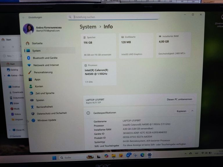 Дешево Acer 15/celeron n4500 ddr4/4gb ddr4/ssd 120 gb/*інтегрована з ломбарду