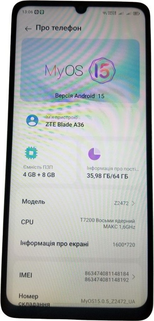 Zte Blade A36 4/64GB Green Код:01-200918762. Зображення 8
