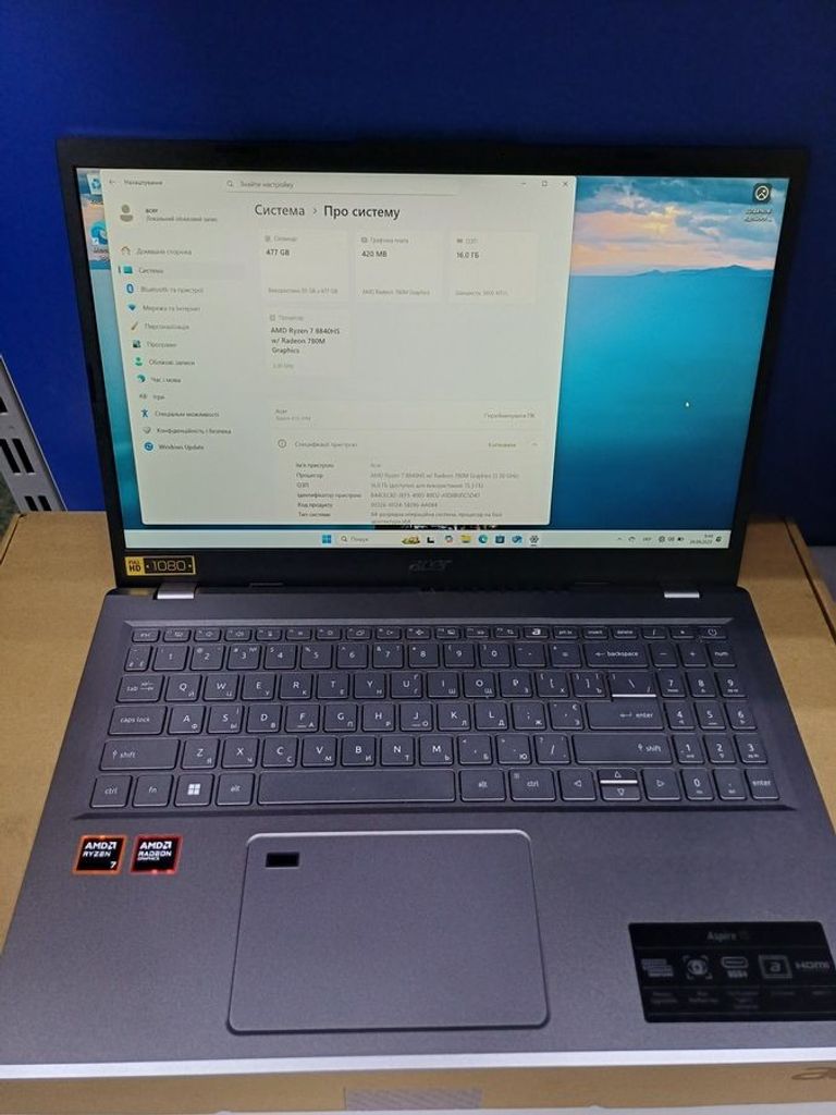 Дешиво Acer 15/ryzen 7 8840hs ddr5/16gb ddr5/hdd *відсутній/ssd 512 gb/amd radeon 780m с ломбарда