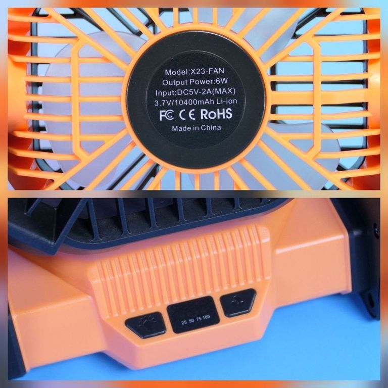 Вентилятор портативний акумуляторний зі світлодіодним ліхтарем GLOGLOW, для кемпінгу, для намету, для пікніка на відкритому пові Код:null. Зображення 7