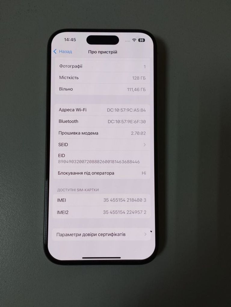 Apple iphone 15 pro 128gb Код:01-200782044. Зображення 5