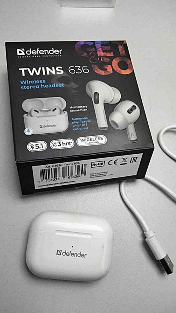 Объявление Defender Twins 636 WhiteTWS Pro Bluetooth (63636) Б/У