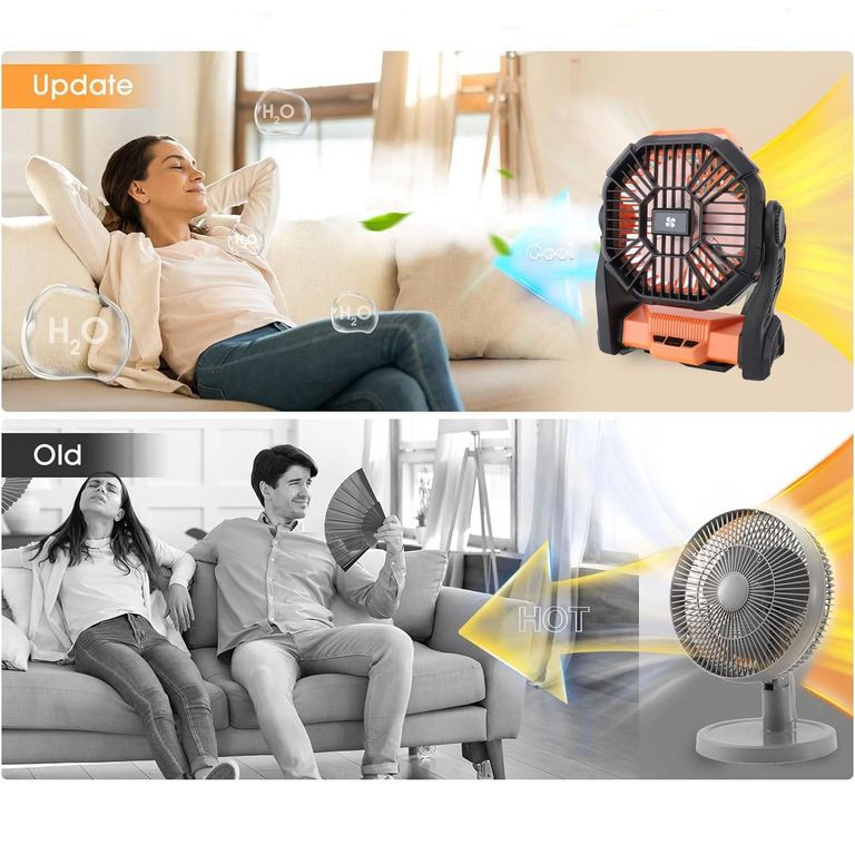 Вентилятор портативний акумуляторний зі світлодіодним ліхтарем GLOGLOW, для кемпінгу, для намету, для пікніка на відкритому пові Код:null. Зображення 12