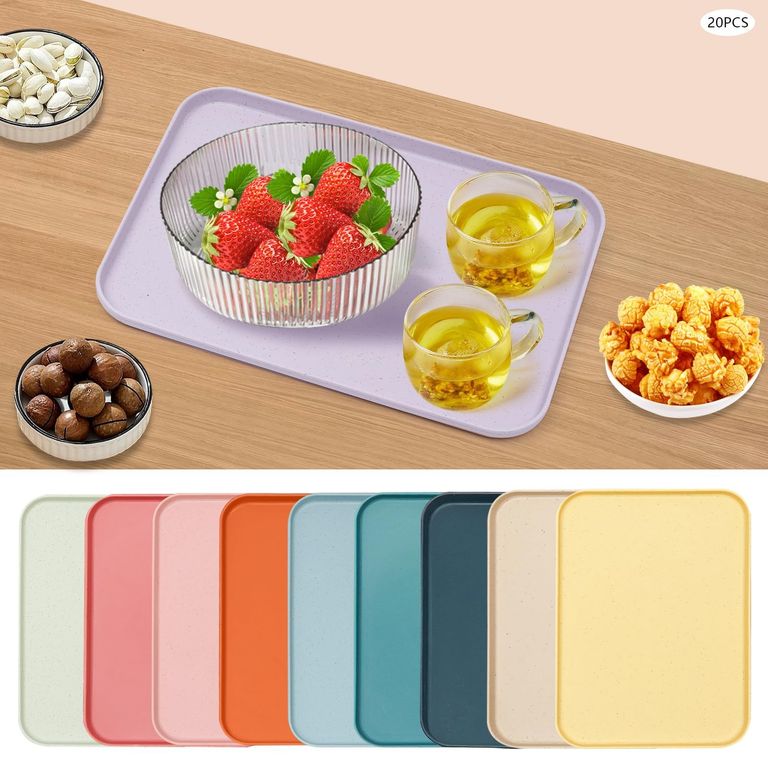 Набір із 20 сервірувальних підносів, пластикові підноси, барвисті 10 кольорів, нековзний піднос. Новий. Код:null. Зображення 9