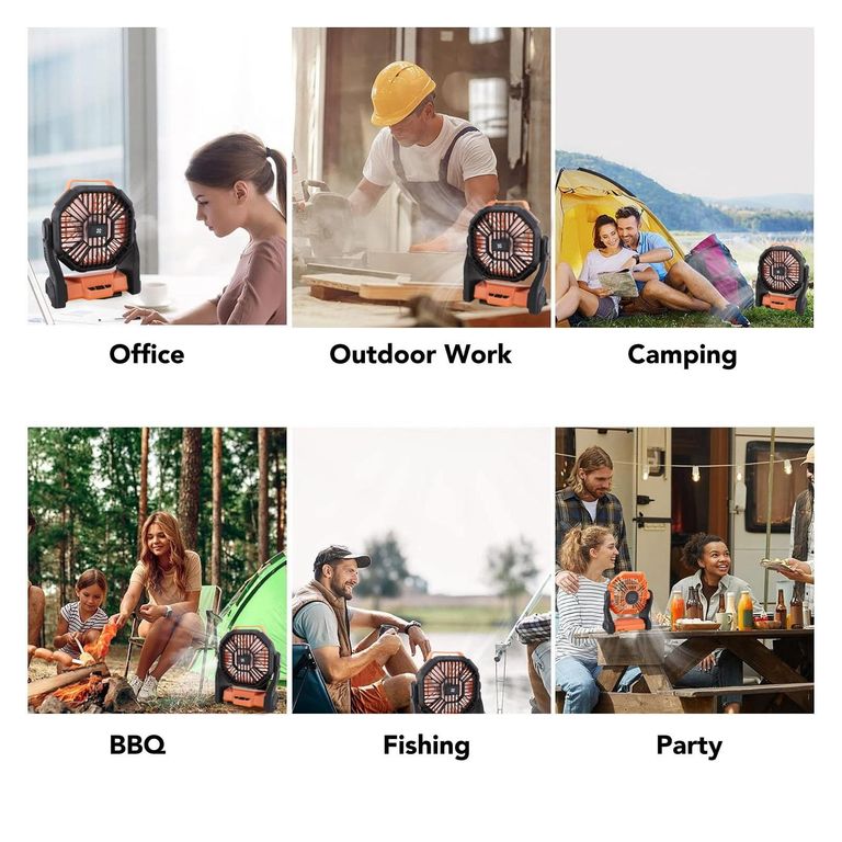 Вентилятор портативний акумуляторний зі світлодіодним ліхтарем GLOGLOW, для кемпінгу, для намету, для пікніка на відкритому пові Код:null. Зображення 11