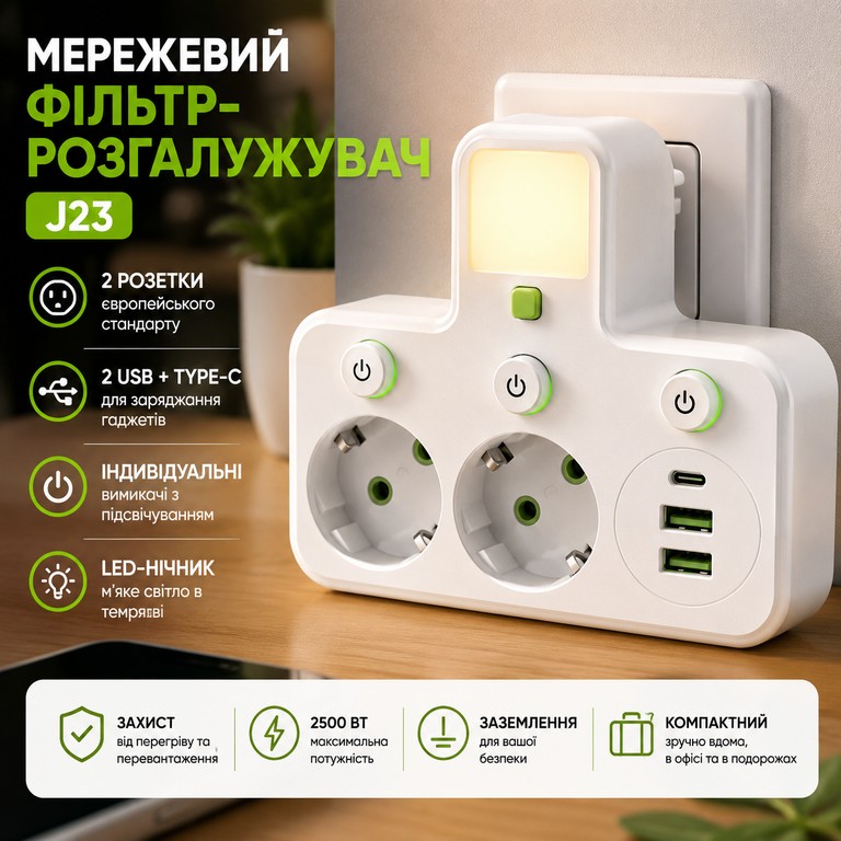 Купити J23 із 2 розетками Білий Б/У