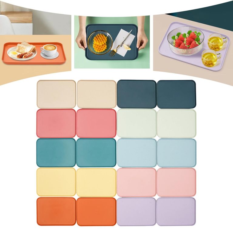 Набір із 20 сервірувальних підносів, пластикові підноси, барвисті 10 кольорів, нековзний піднос. Новий. Код:null. Зображення 11