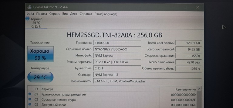 Оголошення SK hynix BC511 256 GB (HFM256GDGTNI-82A0A) Б/У