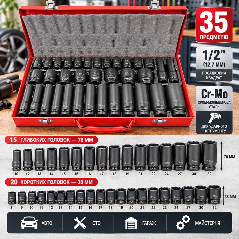 Купить Tools 35 предметів 1/2" (12,7 мм) у металевому кейсі Б/У
