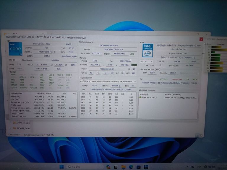 Розпродаж Lenovo 16/core i5-1335u ddr5/16gb ddr5/ssd 1000 gb/*інтегрована, продавець Техноскарб