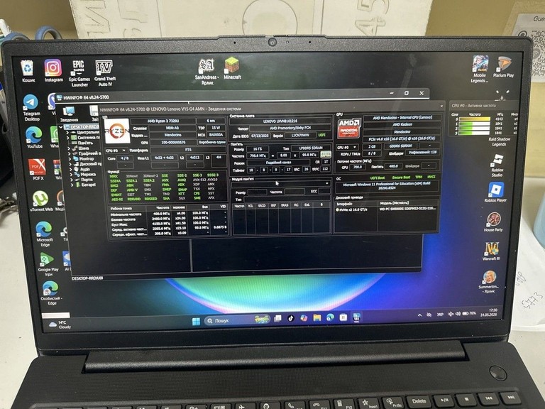 Купити Lenovo 15/ryzen 3 7320u ddr5/16gb ddr5/hdd *відсутній/ssd 512 gb/*інтегрована Б/У