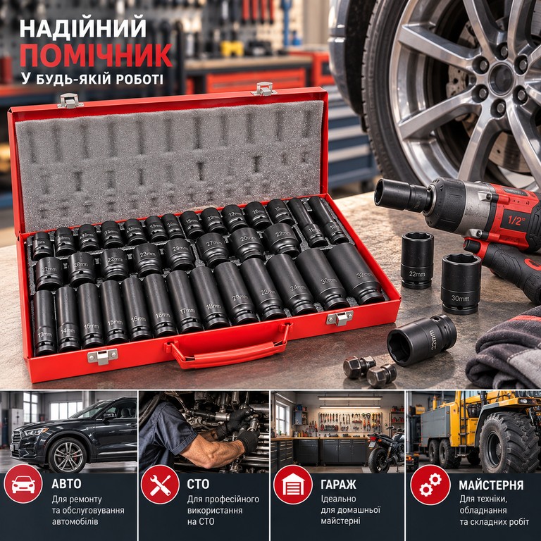 Дешиво Tools 35 предметів 1/2" (12,7 мм) у металевому кейсі с ломбарда
