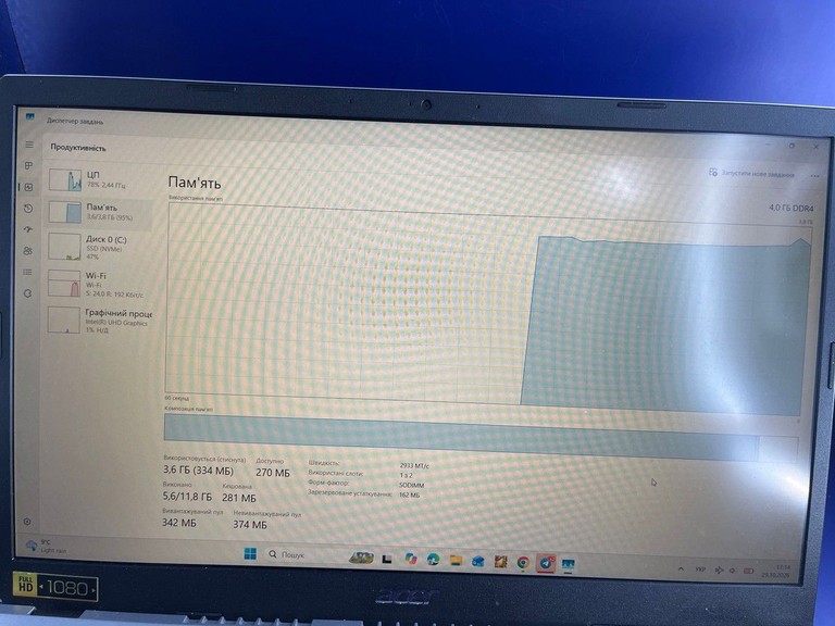 Acer 15/celeron n4500 ddr4/4gb ddr4/hdd *відсутній/ssd 128 gb/*інтегрована Код:01-201181732. Изображение 7