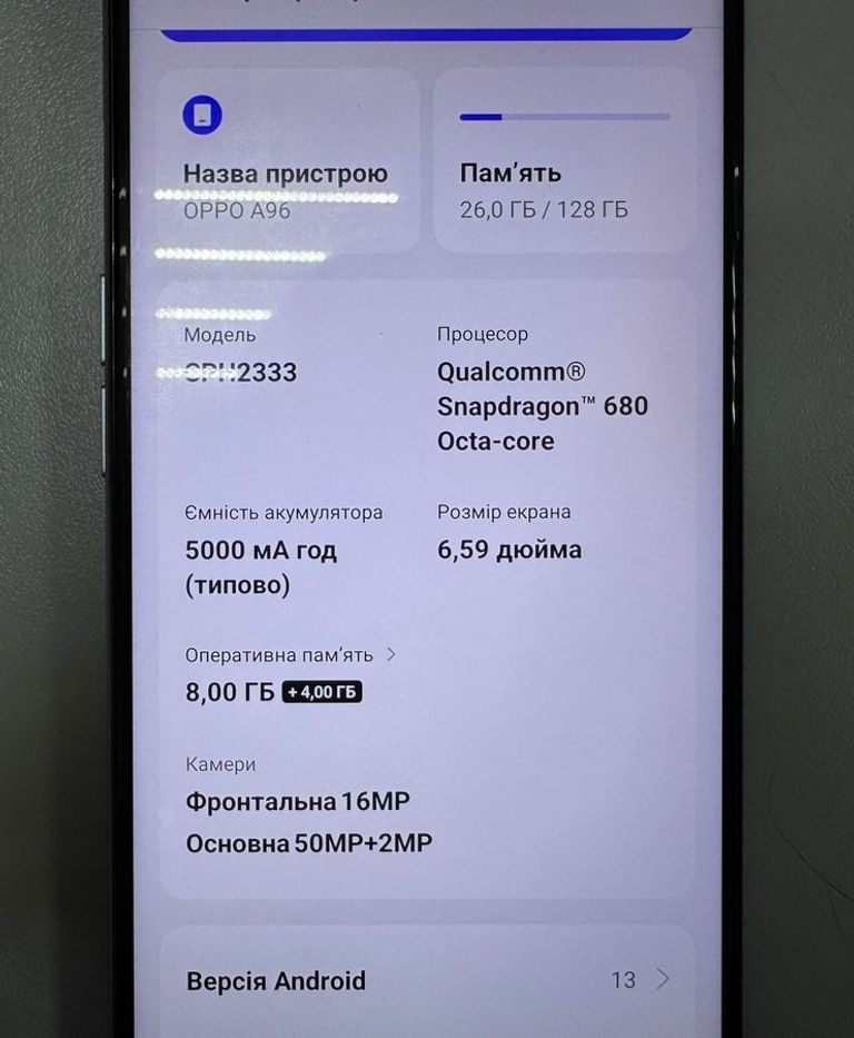 Оголошення Oppo a96 8/128gb Б/У