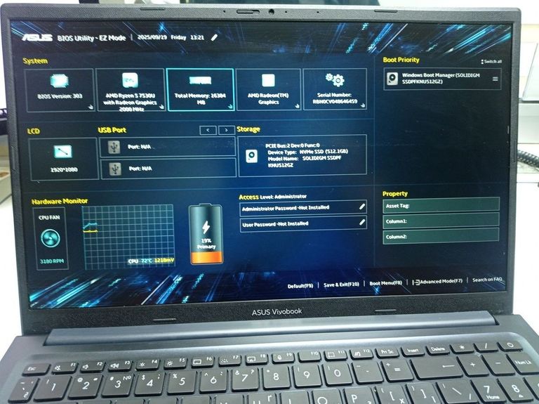 Объявление Asus 15/ryzen 5 7530u ddr4/8gb ddr4/hdd *відсутній/ssd 512 gb/*інтегрована Б/У