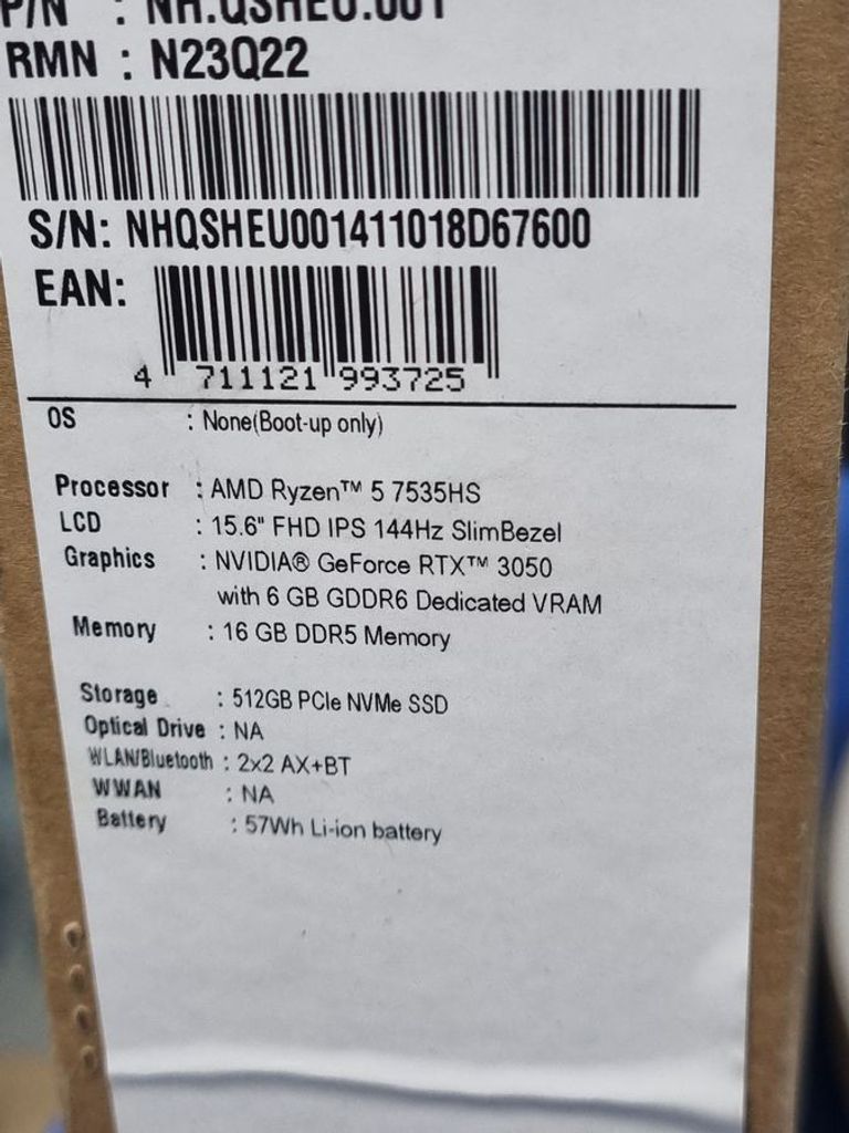 Acer 15/ryzen 5 7535hs ddr5/16gb ddr5/hdd *відсутній/ssd 512 gb/geforce rtx3050 6gb Код:01-200825480. Изображение 6