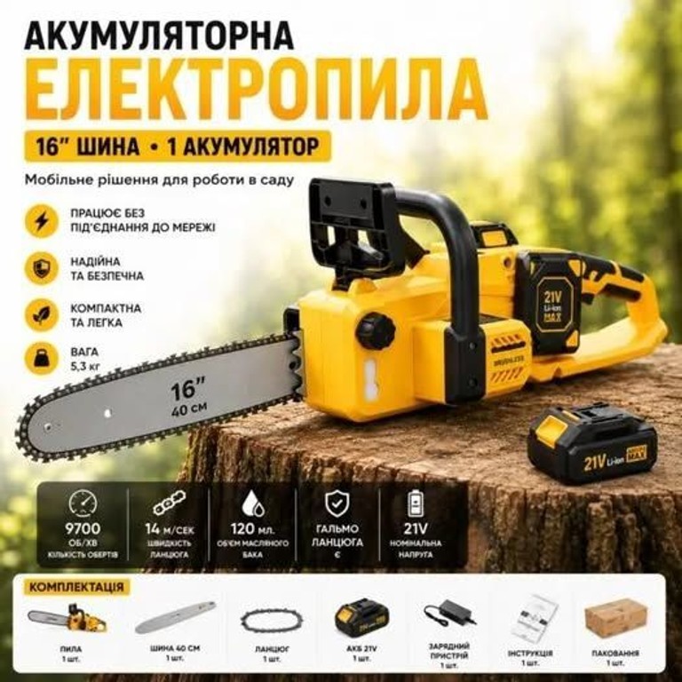 Купити Chain Saw RD00-209 16" з 2 АКБ 21В Жовта Б/У