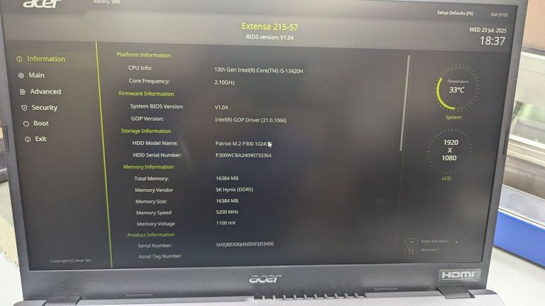 Объявление Acer core i5-13420h ddr5/16gb ddr5/ssd 1000 gb/*інтегрована Б/У