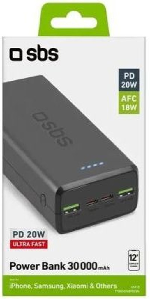 Дешево SBS 30000mAh 20W PD,QC, 2xUSB-A, 2xUSB-C Black з ломбарду