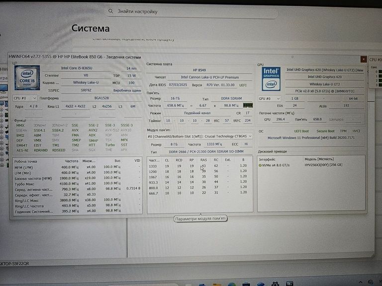 Купить Hp 15/core i5 8365u ddr4/16gb ddr4/ssd 256 gb/*інтегрована Б/У