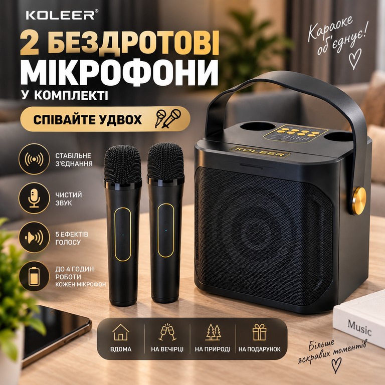 Купити Koleer +2 бездротових мікрофони 100 Вт Б/У
