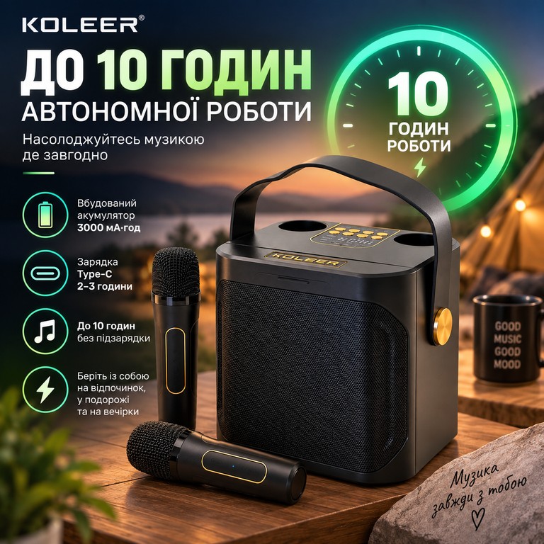 Оголошення Koleer +2 бездротових мікрофони 100 Вт Б/У