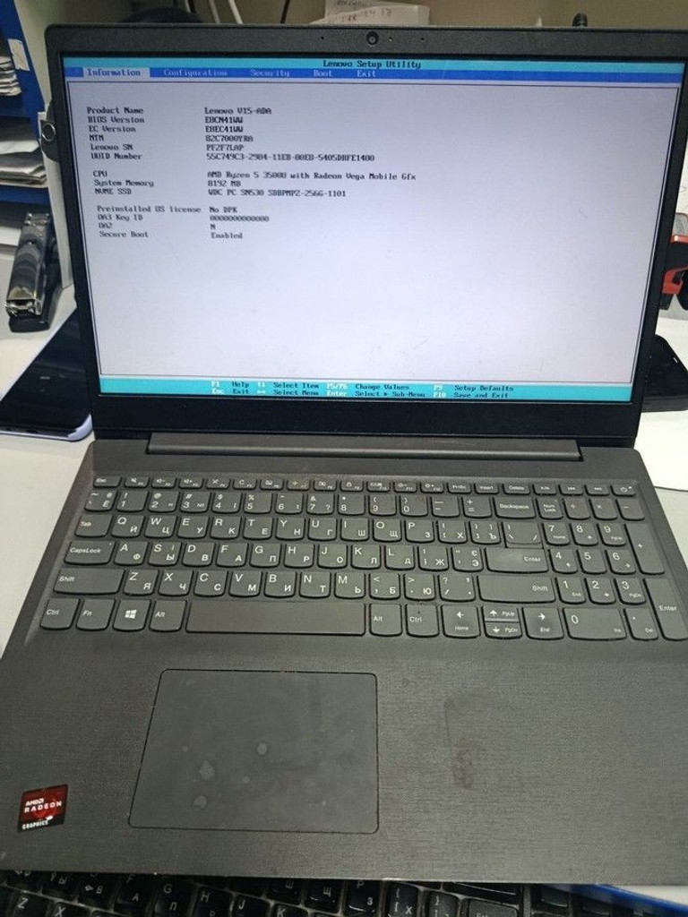 Объявление Lenovo 15/ryzen 5 3500u ddr4/8gb ddr4/hdd *відсутній/ssd 256 gb/*інтегрована Б/У