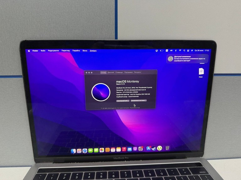 Объявление Apple macbook pro a1706 13,3" core i5 2,9ghz/ram8gb/ssd256gb/intel iris graphics 550 Б/У
