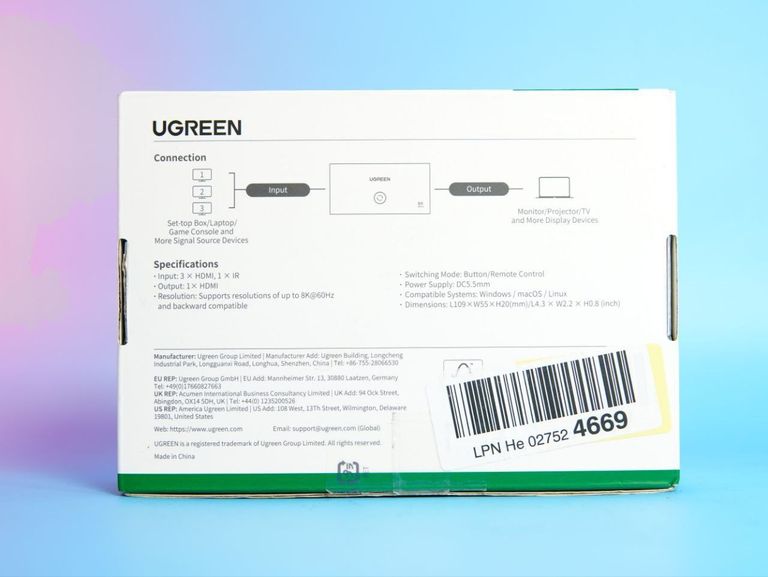 HDMI 2.1 UGREEN CM624 сплітер HDMI Switch (3 in 1 out) 8K Ultra HD DRR HDR 3D Код:null. Зображення 8