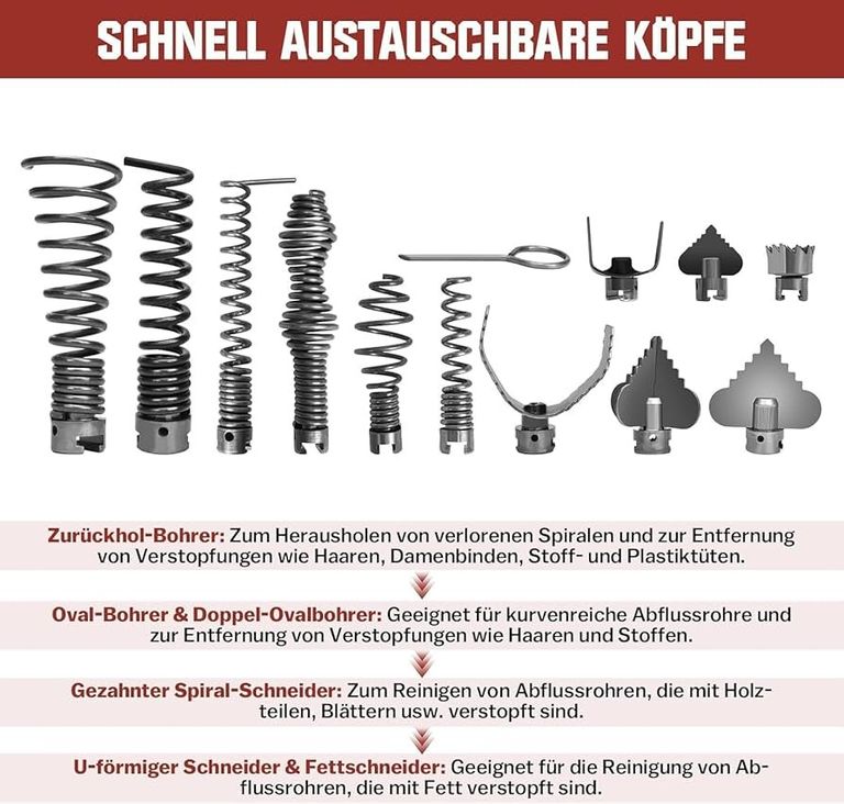 каналізації 850 Вт, діаметр 28 м, 14,5 м Ø 16 мм, спіраль 5 м Ø 10 мм для труб Ø 20-200 мм, 12 голово Код:null. Зображення 8