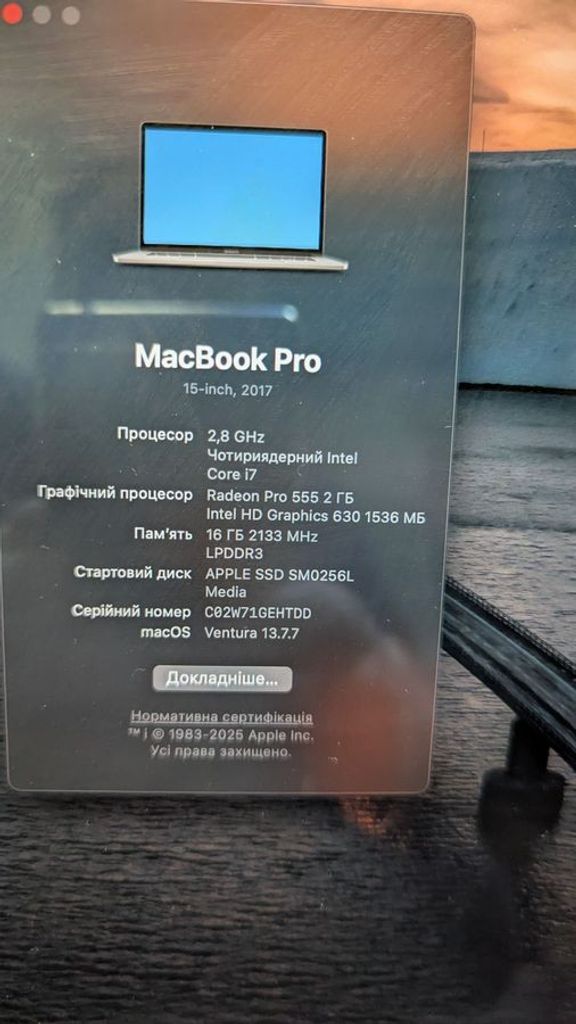 Apple macbook pro a1707/15.4/core i7 2,8ghz/ram16gb/ssd256gb/amd radeon pro555 2gb Код:01-200610132. Изображение 10