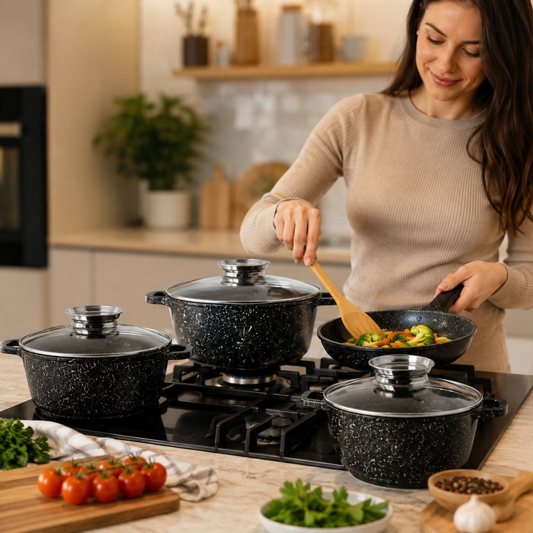 Купити Top Kitchen TK-00076 з антипригарним покриттям 7 предметів + 6 силіконових прихваток Б/У