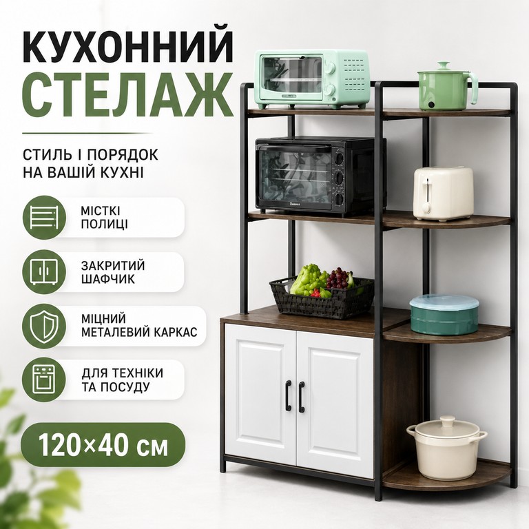 Купити Kitchen counter 120×40 см з полицями та закритою шафкою, напольна полиця для техніки і посуду Б/У