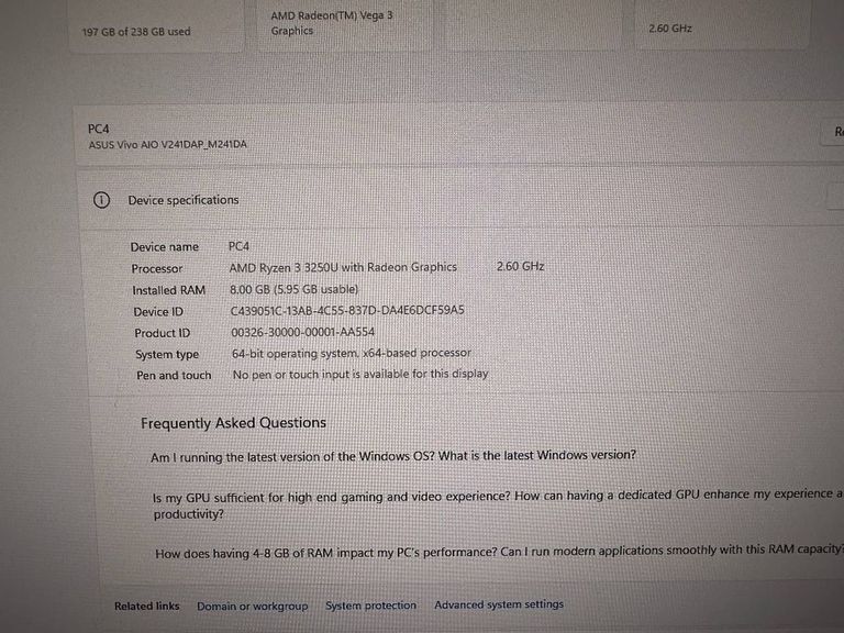 Asus vivo aio 23,8/ryzen 3 3250u/ ram 8gb/ssd 256gb/video radeon vega 3 Код:01-200778156. Изображение 14
